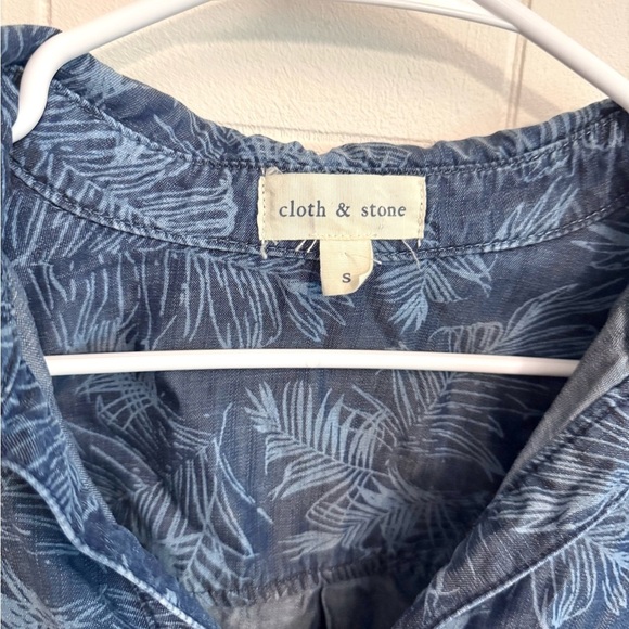 Cloth & Stone Palm Print Chambray Tencel Lyocell Shirt Dress Small Blue Casual - Picture 7 of 8